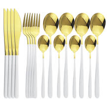 Korean Food 16Pcs White Gold Dinnerware Cutlery Set 304 Stainless Steel Flatware Dinner Knife Tea Spoon Fork Tableware Set 2024 - buy cheap