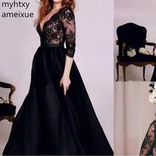 New Arrival V Neck Black Evening Dresses Long 2020 Half Sleeve Gown Dress Dubai Arabic Party Formal Robe De Soiree Hi Low Dress 2024 - buy cheap