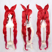 Game LOL Star Guardian Jinx Cosplay Wigs 120cm Long Red Mixed Loose Wave Cosplay Wig Heat Resistant Synthetic Hair Wigs + Ears 2024 - buy cheap