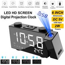 Relógio digital com visor de led, alarme, com função de soneca, termômetro, 87.5-108 mhz, rádio fm, usb, bateria externa 2024 - compre barato