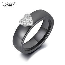 Lokaer Trendy Black Ceramic Heart Crystal Wedding Rings Jewelry For Women Rose Gold Color Stainless Steel Engagement Ring R19114 2024 - buy cheap