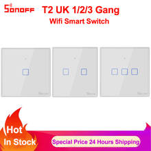 Sonoff-interruptor inteligente TX T2 UK, 1, 2, 3 Entradas, Wifi, Control remoto en casa, interruptor de pared RF, luz táctil, funciona con Alexa y Google Home 2024 - compra barato