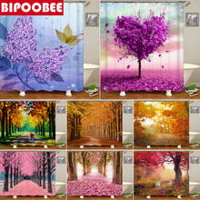 Cortina de banheiro roxa amor árvore, cortina alta qualidade 3d rosa folhas tecido à prova d' água de banho cortina com 12 ganchos 2024 - compre barato