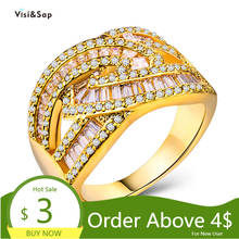 Роскошное популярное Стильное кольцо Visisap с двойным цирконием C, аксессуары желтого золота для женщин, крупные ювелирные украшения для вечерние Ринок, оптовая продажа B845 2024 - купить недорого
