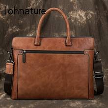 Johnature Men Bag Business Handbag 2022 New Retro First Layer Cow Leather Briefcase Large Capacity Laptop Bag Man Shoulder Bags 2024 - buy cheap