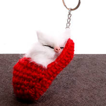 Pompom Faux Fur Cat Key Chains Cute Knitting Slippers Keychain For Kid Girl Keyring Creative Plush Key Rings Acsesoris for Women 2024 - buy cheap