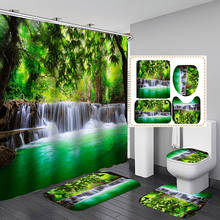 Waterfall Tree Lake 3D Scenery Waterproof Shower Curtain Bathroom Landscape Flower Bath Mat Set Pedestal Rug Lid Toilet Cover 2024 - buy cheap