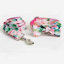 Personalized Pink Flowers Pet Dog Collar and Traction Rope Tie Set Fashion Custom Pet Dog Leash Bow For Small Medium Large Dogs 2024 - buy cheap