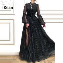 Lace Black Muslim Evening Dress High neck Full Sleeve Slit robe de soiree Islamic Dubai Kaftan Saudi Arabic Evening Prom Dress 2024 - buy cheap