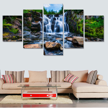 Pintura em tela 5 peça grande bela cachoeira paisagem imagem cartaz da parede arte decoração para casa sala de estar 2024 - compre barato