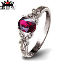 Anillo místico de circón para mujer, anillo de compromiso de boda con diseño de mariposa en 3 colores, Blanco/rojo/champán, piedra de color plateado, granate 2024 - compra barato