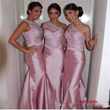New Arrival Bridesmaid Dresses Pink One Shoulder Beaded Appliques Mermaid Long Maid Of Honor Dress With Sash Dress Party 2024 - buy cheap