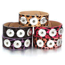 Hot Sale 18mm Snap Button Bracelet Wristband for Snaps Jewelry PU Leather Leopard Print Punk Snap Bracelet Bangles +Three Button 2024 - buy cheap