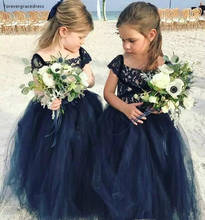 2019 Princess Cheap Lovely Cute Navy Blue Long Lace Flower Girl Dresses Daughter Toddler Pretty Kids Pageant First Holy Gowns 2024 - buy cheap