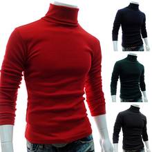 Suéter masculino de gola alta, pulôver de malha fina de cor sólida para outono e inverno, para amigos 2024 - compre barato
