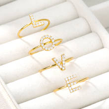 Anéis de zircão para mulher A-Z letras iniciais anel de aço inoxidável charme anel de casamento minúsculo alfabeto anel dedo acessórios anillos 2024 - compre barato