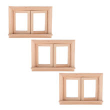 3 комплекта 1/12 миниатюрная Неокрашенная деревянная 2-оконная рамка для кукольного домика «сделай сам» 2024 - купить недорого