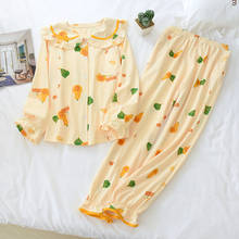 Women Spring Pure Cotton Long Sleeve Pajamas Turn-down Collar Printing Sleepwear Loungewear 2 Piece Home Clothes Cute Sleep Set 2024 - buy cheap