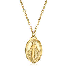 Cadena ovalada de la Virgen María para hombre y mujer, abalorio Chapado en acero de titanio, oro de 18 quilates, regalo de joyería, catolismo Vintage 2024 - compra barato