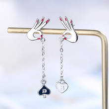 New Arrival Female Earrings Silver Color OK Hand Long Tassel Asymmetric Love Heart Long Drop Earrings for Women Gift 2024 - buy cheap