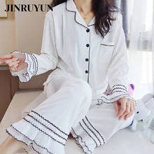 Pijama feminino de algodão, conjunto de roupa de dormir de algodão puro para mulheres, roupas para casa, 2 peças, manga comprida, primavera/outono 2024 - compre barato