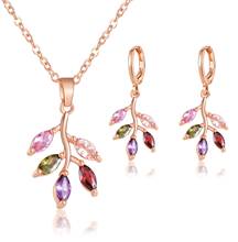 MOONROCY Rose Gold Color CZ Jewelry Set Cubic Zirconia Colorful Crystal Necklace and Earrings for Women Dropshipping Jewelry 2024 - buy cheap