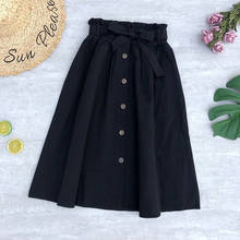 Spring Summer Skirt Women Casual A- Line Skirt With Button Bow Tie High Waist Long Skirts Female 2024 - buy cheap