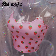 Y2K EGIRL Spaghetti Strap Strawberry Print Summer Crop Tops Kawaii Summer Backless Pink Camis Tops Streetwear Women 90s Cute Top 2024 - buy cheap
