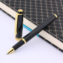 High Quality New School Black Popular Golden Trim Gift Fine Hooded Nib Finance Writing Metal Fountain Pen 2024 - buy cheap