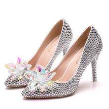 Wonen-zapatos de tacón fino con diamantes de imitación para mujer, calzado Sexy con flores, punta estrecha, 9CM, para boda 2024 - compra barato