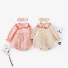 Bebê primavera triângulo vestido gaze roupas de manga longa roupas de bebê recém-nascido macacão meninas baile de formatura princesa traje 2024 - compre barato