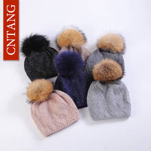 Chapéu quente feminino de inverno com vários estilos, moda feminina, gorro natural de pele de guaxinim pompom, chapéus de lã, chapéus de malha de alta qualidade 2024 - compre barato