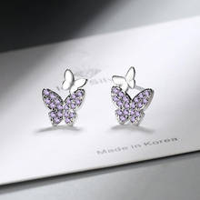 KOFSAC-pendientes de Color plateado para mujer, Mini mariposa púrpura, circonita, joyería, regalo de cumpleaños 2024 - compra barato