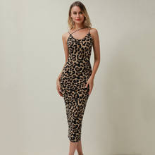 Vestido feminino sexy, camisola com estampa de leopardo, sem mangas com decote v para festa e noite 2024 - compre barato