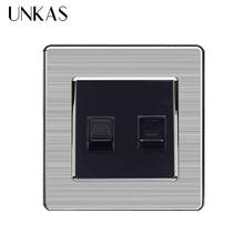 UNKAS RJ45 Internet Data Jack CAT5E Connector With 2 Core RJ11 Telephone Outlet Stainless Steel Brushed Panel Wall Socket 2024 - buy cheap