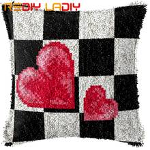 Juego de aguja de lengüeta para hacer tu propio cojín, estampado corazón amor rojo, funda de almohada de ganchillo, pestillo, funda de cojín de gancho, Hobby & Crafts 2024 - compra barato