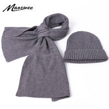 Children Hat Scarf Set Autumn Winter Skullies Beanie Knitted 2 Pieces Set Solid Color Crochet Striped Bonnet Scarf Set For Kids 2024 - buy cheap