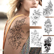 Creative Flower Temporary Tattoos Waterproof Black Geometric Rose Planets Tatoos For Women Realistic Fake Body Art Tatoo Sticker 2024 - buy cheap