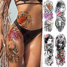 Татуировка с большим рукавом, водостойкая временная татуировка с изображением розы лотоса, для женщин и мужчин 2024 - купить недорого