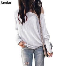 Umeko-Jersey de punto con cuello redondo para mujer, jersey de manga larga, color blanco liso, para ocio, otoño e invierno, novedad de 2019 2024 - compra barato