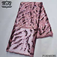 H & Q-telas de encaje de tul nigeriano deslumbrantes, bordado francés de alta calidad, malla de lentejuelas, Red africana, telas de encaje de 5 yardas para bricolaje 2024 - compra barato
