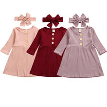 Платье для маленьких девочек однотонное трикотажное платье с длинными рукавами для новорожденных девочек вечерние Повседневный халат платье-пачка для детей от 1 года до 4 лет 2024 - купить недорого