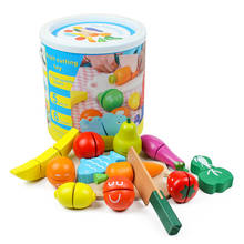 Conjunto de brinquedos infantis para cortar frutas e legumes, comida de madeira para crianças, presente educacional montessori 2024 - compre barato