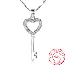 925 Sterling Silver Jewelry CZ Zirconia Crystal Love Heart Key Pendant Necklace For Women Gift 45cm Chain collares S-N74 2024 - buy cheap