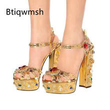 2020 Gold Rhinestone Sandals Woman Peep Toe Diamond Jewelled High Heel Shoes Woman Sexy Wedding Shoes 2024 - buy cheap