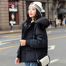 Aelegantmis New Fashion Short Hooded Jackets Winter Thick Warm Down Cotton Padded Parkas Female Faux Fur Coats Casual Outwear 2024 - buy cheap