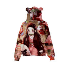 Новинка, толстовка Kimetsu no Yaiba, куртка с капюшоном с мультяшным рисунком кошачьих ушек, милый кавайный пуловер для девочек, толстовка, 3D толстовки с капюшоном для рассекания демонов 2024 - купить недорого
