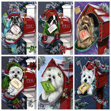 HUACAN-Cuadro de perro bordado con diamantes, mosaico de punto de cruz con diamantes de imitación, decoración navideña 2024 - compra barato