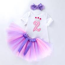 Camisa rosa e roxa de princesa com coroa, vestido infantil de festa e aniversário para meninas, vestido tutu com laço grande para 1 ° aniversário 2024 - compre barato