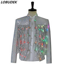 Luminous Colorful LED Jacket Men's Sequins Stand Collar Slim White Coat Male Rock Jazz Singer Dancer Performance Stage Costume 2024 - buy cheap